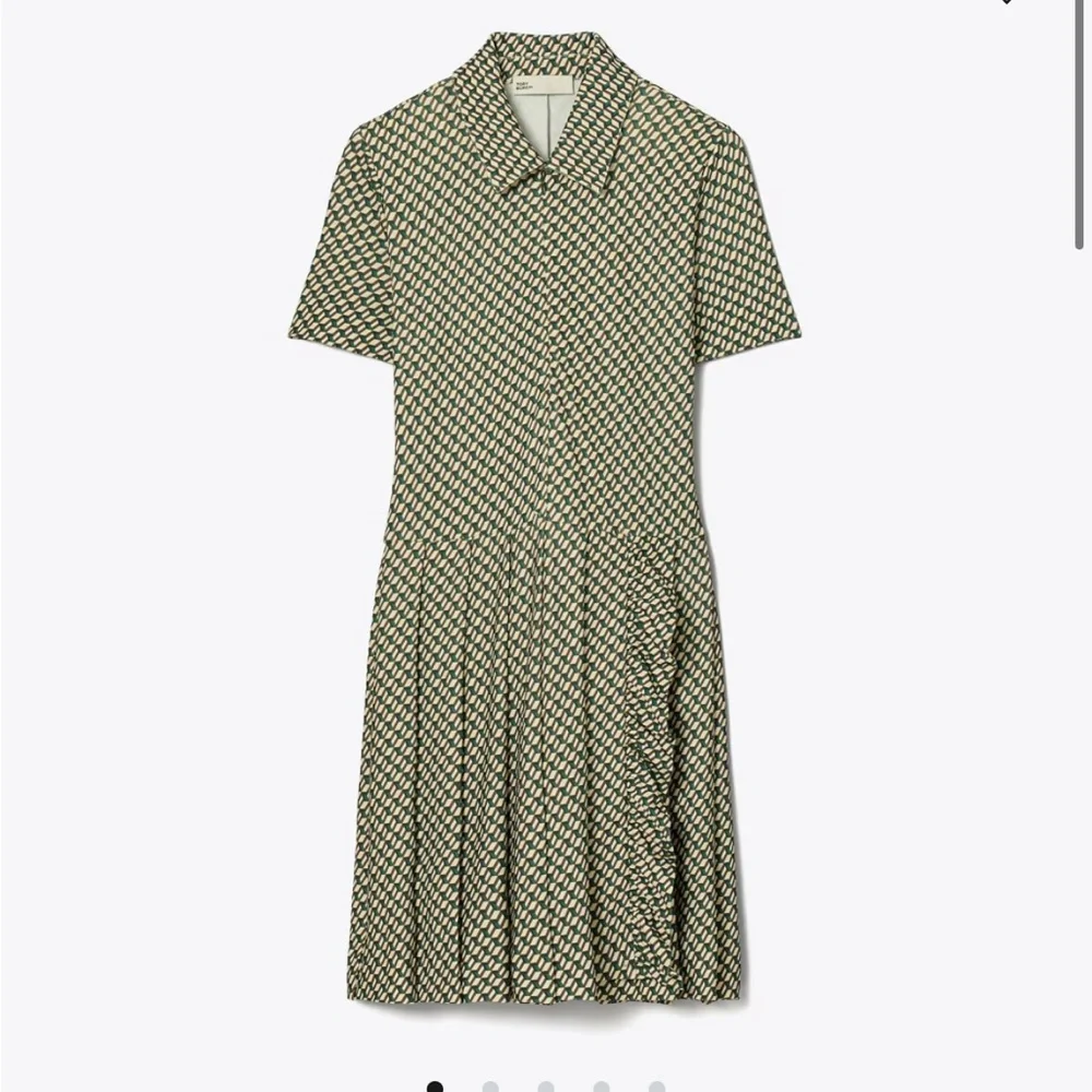 Tory Burch Green and White Printed Short-Sleeve Shirt Dress